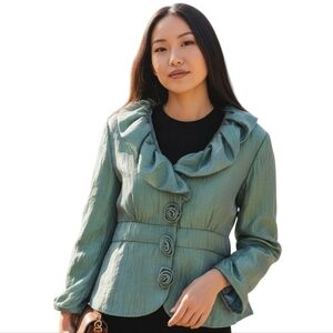 Samuel Dong Green Jacket With Rose Button Details